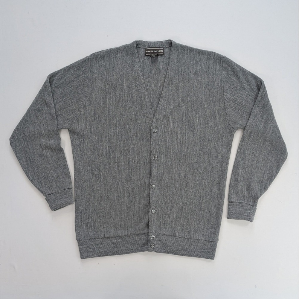 David Taylor Grandpa Cardigan Sweater LT Tall Gray Button Front